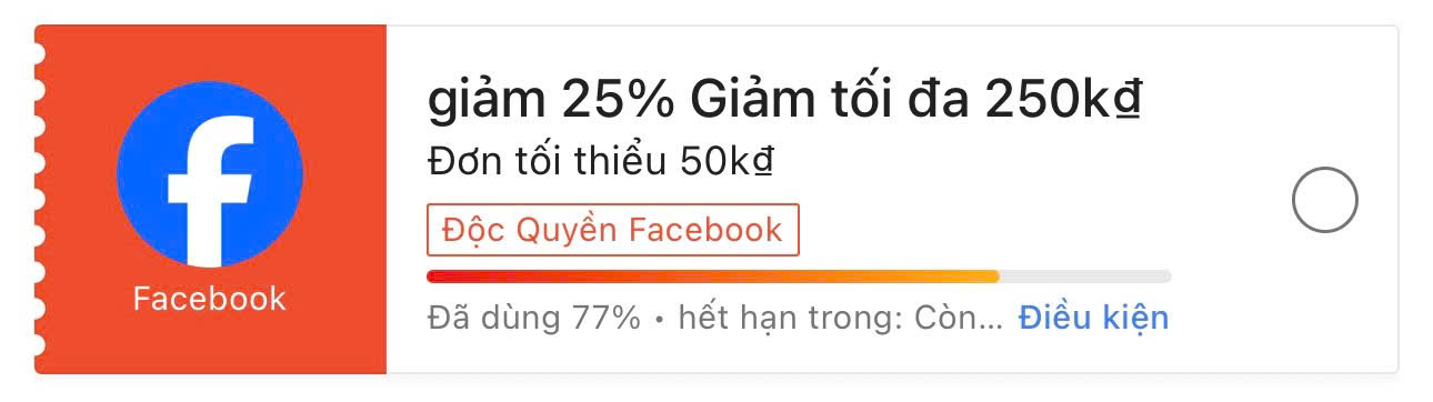 Mã giảm 25% độc quyền Facebook
