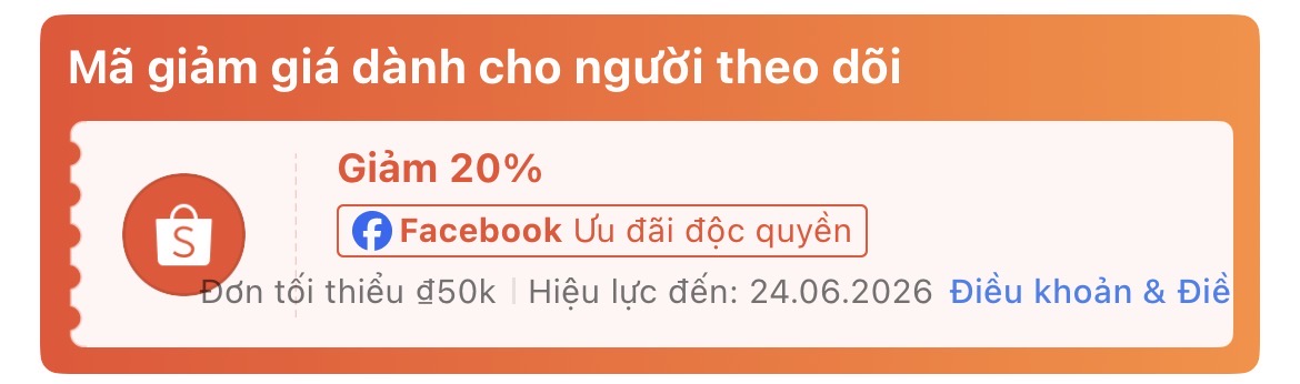 Mã giảm giá dành cho người theo dõi